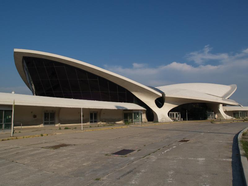 New York City, NY: JFK Airport: former TWA Terminal building, view from ground (1956-1962, architect Eero Saarinen)