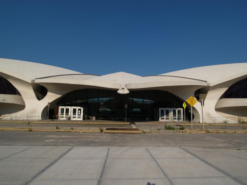New York City, NY: JFK Airport: former TWA Terminal building, main entrance (1956-1962, architect Eero Saarinen)