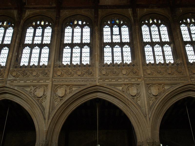 Lavenham, England: St Peter and St Paul Church: clerestory windows and wall decoration (15th century)