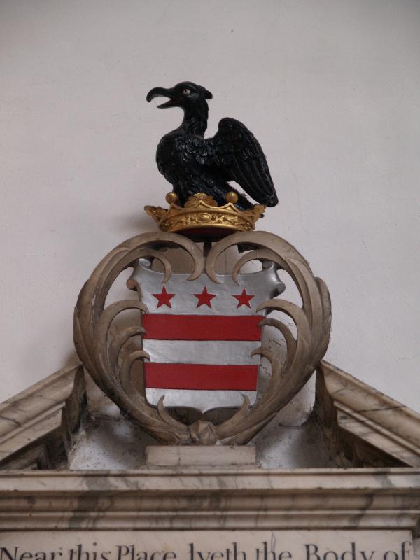 Cambridge, England: Little St Mary's Church: detail of Godfrey Washington memorial (great uncle of George Washington)