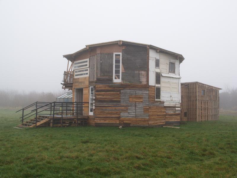 Bourn, England: Wysing Arts Centre: Amphis, view from front (2008, designed by Folke Koebberling and Martin Kaltwasser)