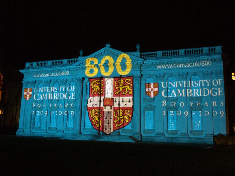 Cambridge, England: Senate House: light show: 800 years old (Cambridge University 800th anniversary light show, officially 17-19 January 2009, light artist Ross Ashton)