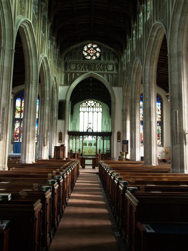 Burwell, England: St Mary's Church: view down nave (15th century)
