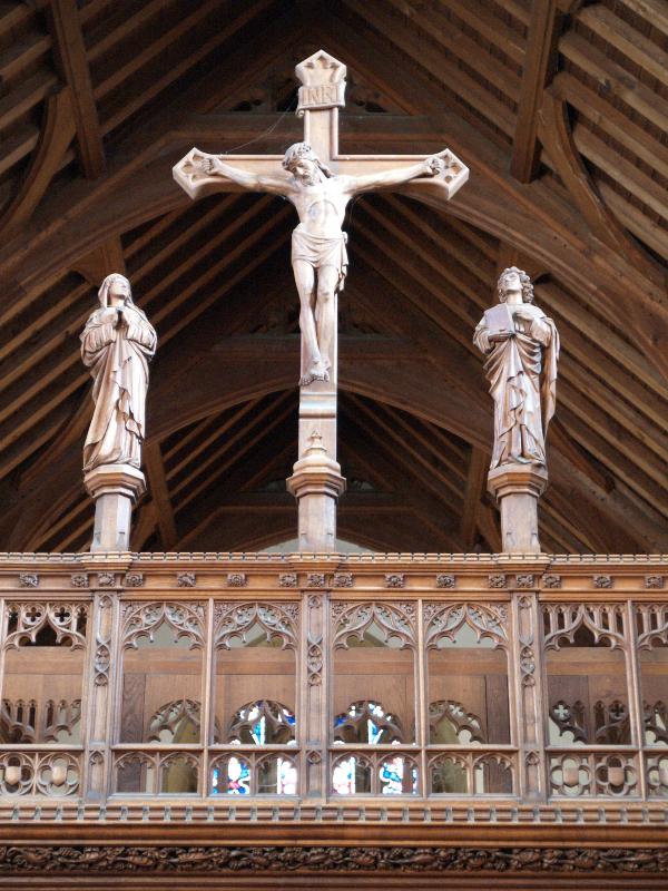 Swaffham Prior, England: St Mary's Church: rood screen Crucifixion (1907)