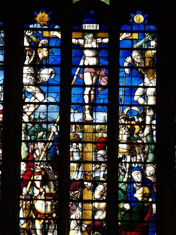 Cambridge, England: King's College: chapel, east window, Crucifixion