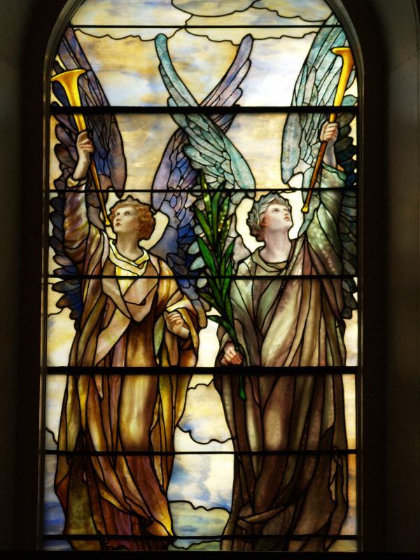 Lockport, New York (NY): First Presbyterian Church: angels (Tiffany Studios)