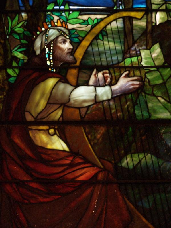 Lockport, New York (NY): First Presbyterian Church: David Playing His Harp (1901, Tiffany Studios)