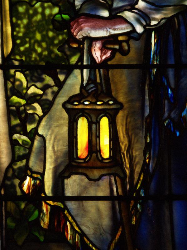 Lockport, New York (NY): First Presbyterian Church: Nicodemus Came to Him by Night, lantern (1910, Tiffany Studios)