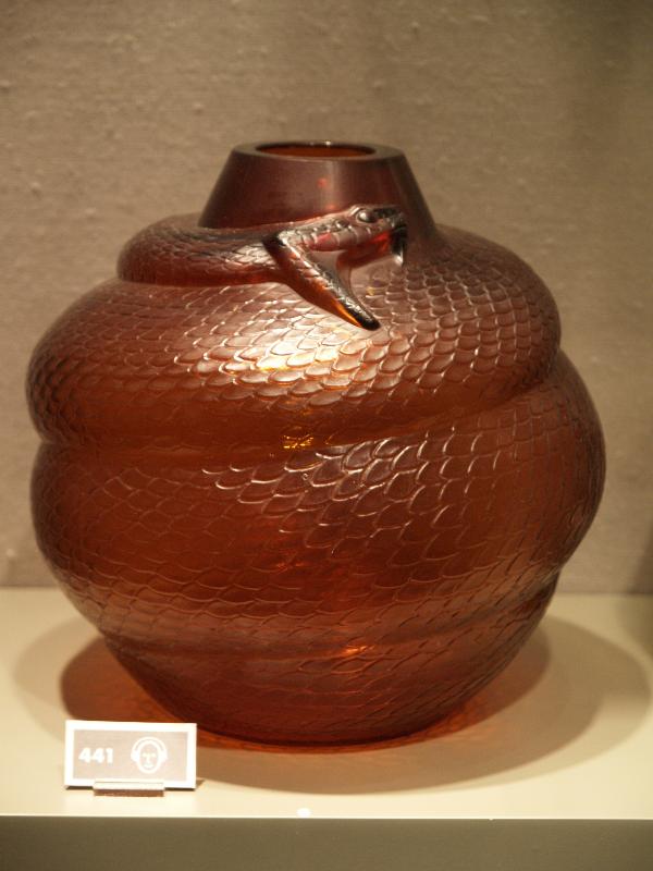 Corning, New York (NY): Corning Museum of Glass: Vase, Serpent (Snake) (designed in 1924, artist Rene Lalique)