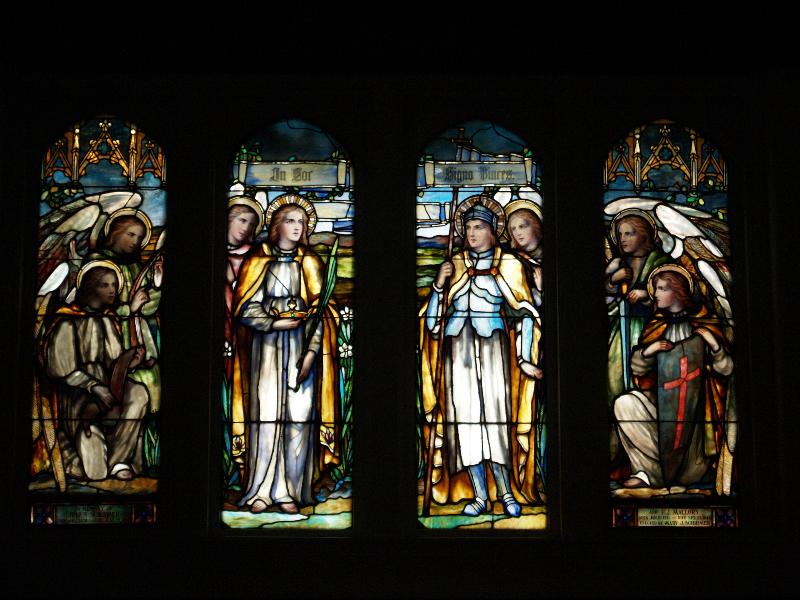 Corning, New York (NY): Christ Episcopal Church: Church Triumphant and Church Militant (Schirmer and Mallory Memorial) (installed 1901, J. and R. Lamb Studios)