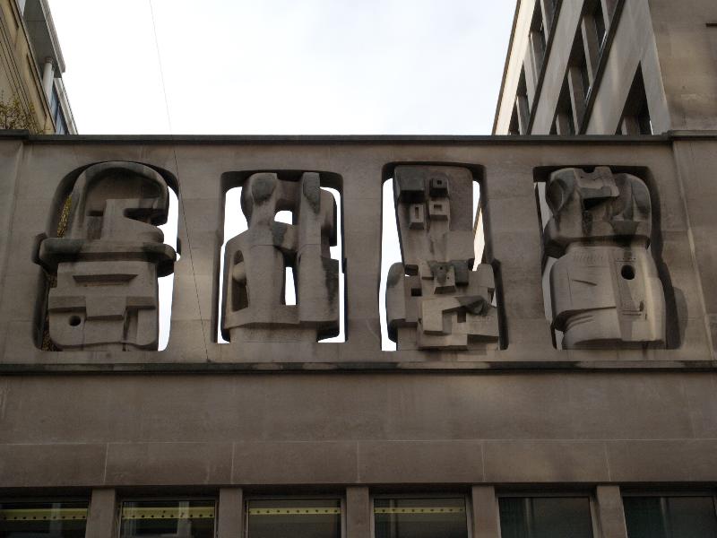 London, England: Time & Life Building, New Bond Street: relief (1952, sculptor Henry Moore, architect Michael Rosenauer)