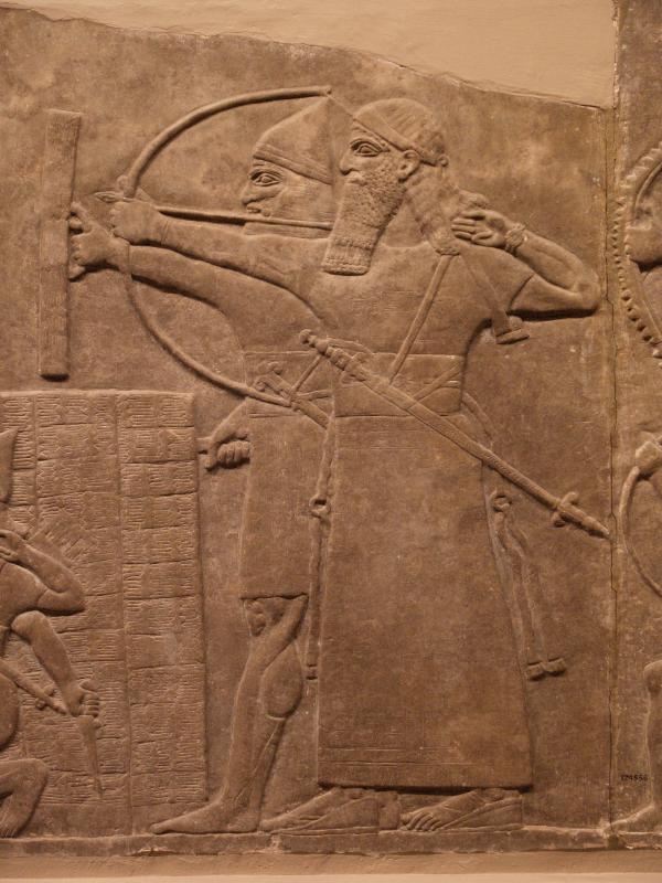 London, England: British Museum: attack on an enemy town (about 865-860 BC, Assyrian, Nimrud, North-West Palace, Room B, Panel 3 (bottom))