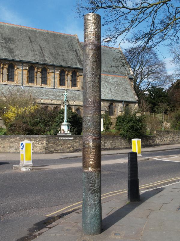 Cambridge, England: Magdalene Street: Bronze Column (2001, sculptor Michael Fairfax)