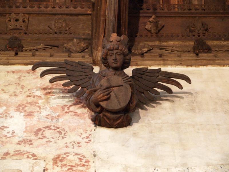 Willingham, England: St Mary And All Saints: angel playing drum (19th century)