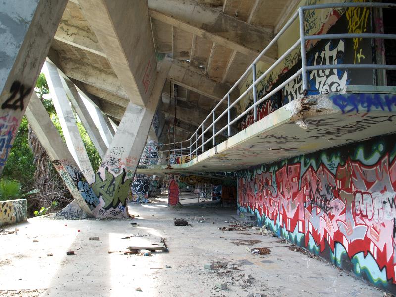 Miami, Florida (FL): Miami Marine Stadium, Rickenbacker Causeway: underneath stadium (1963, Andrew Ferendino and Hilario Candela)
