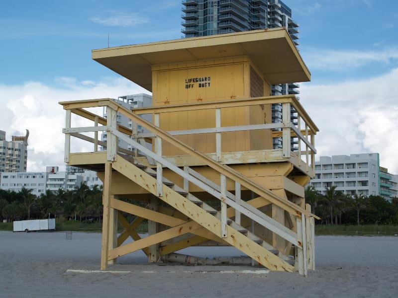 Miami Beach, Florida (FL): beach: yellow and white beach hut