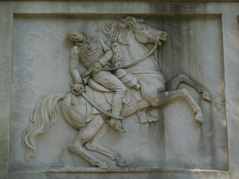 Savannah, Georgia (GA): Monterey Square: Casimir Pulaski Monument, relief (1854, designer Robert E. Launitz)