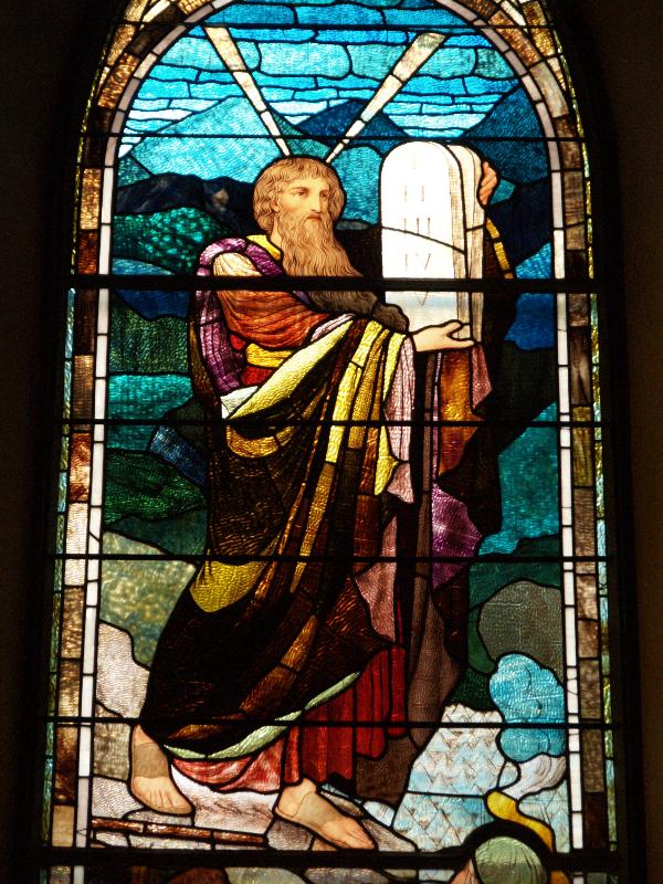 Charlottesville, Virginia (VA): University of Virginia: Moses with the Ten Commandments (c 1890, designed by J. & R. Lamb)