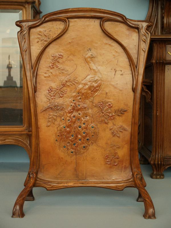 Richmond, Virginia (VA): Virginia Museum of Fine Arts: Fire Screen (c 1900, attributed to Emile Galle, leather by M. Melchoir)