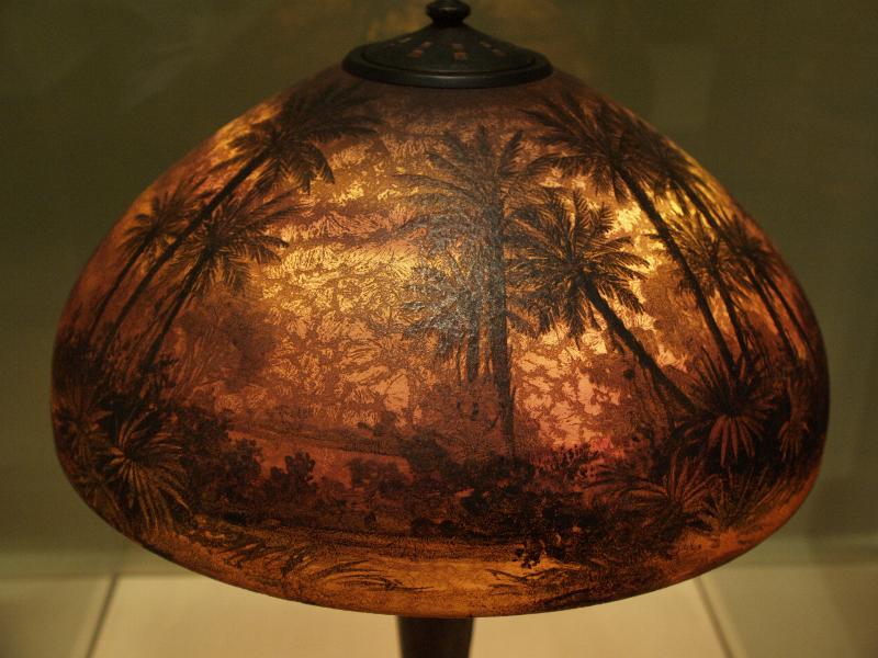 Richmond, Virginia (VA): Virginia Museum of Fine Arts: sunset palm tree lampshade (c 1916, Handel Lamp Company, decorated by Gustav Leohner)