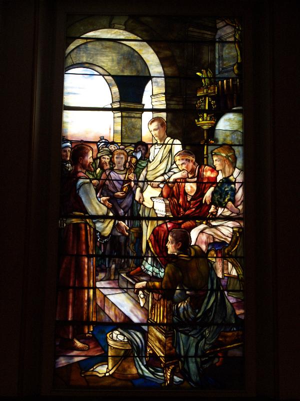Richmond, Virginia (VA): St Paul's Episcopal Church: Paul Before Herod Agrippa (Jefferson Davis window) (installed 1898, Tiffany Studios, designer Frederick Wilson)