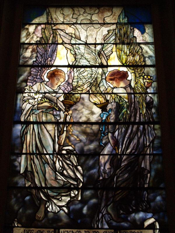 Richmond, Virginia (VA): St Paul's Episcopal Church: The Angels of Goodness and Mercy (Jefferson Davis window) (installed 1898, Tiffany Studios, designer Frederick Wilson)