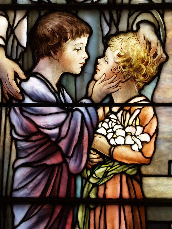Richmond, Virginia (VA): St Paul's Episcopal Church: The Kiss of Charity, detail (installed 1916, Tiffany Studios)