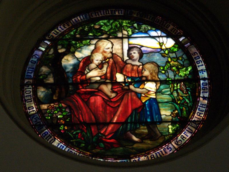 Baltimore, Maryland (MD): Brown Memorial Park Avenue Presbyterian Church: Christ Blessing the Children (1906, Tiffany Studios)