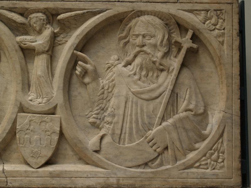 London, England: Victoria and Albert Museum: St John the Baptist (relief from a sarcophagus, 1350-1375, Naples, Italy)