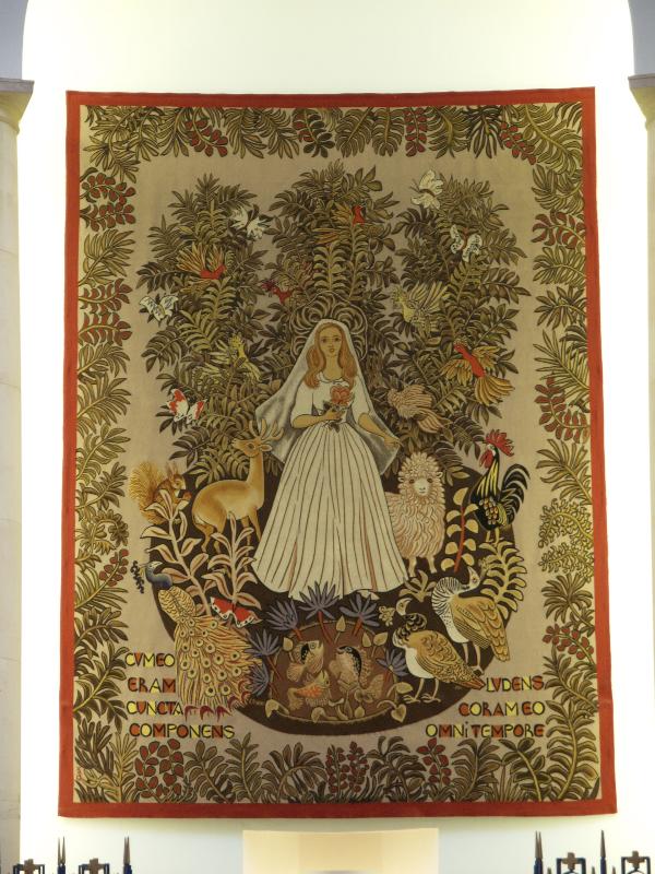 London, England: Leicester Place, Notre Dame de France: tapestry, Wisdom (1955, design by Dom Robert de Chaunac, made at Aubusson)