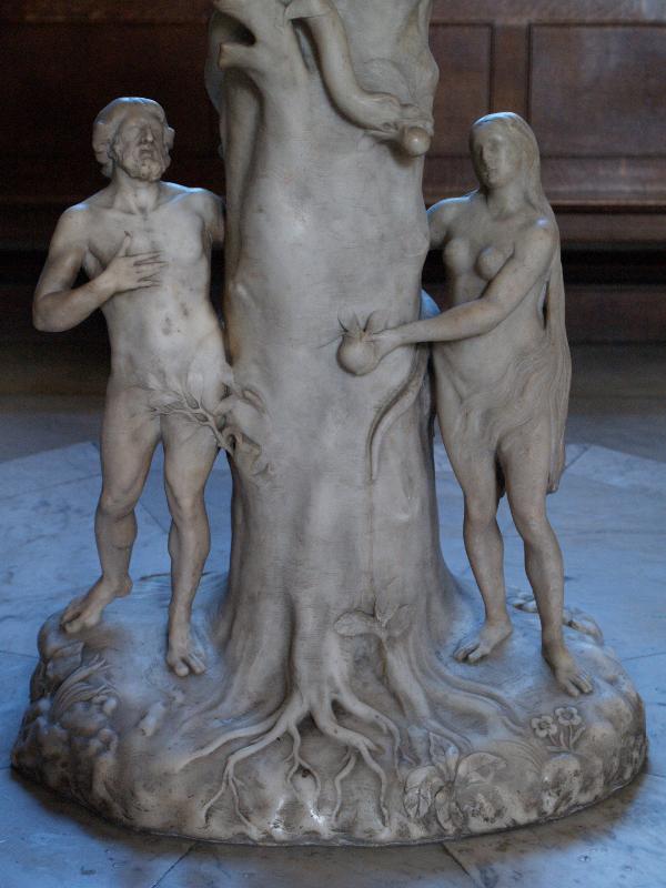 London, England: Piccadilly, St James's Church: Adam and Eve, font (1686, Grinling Gibbons)