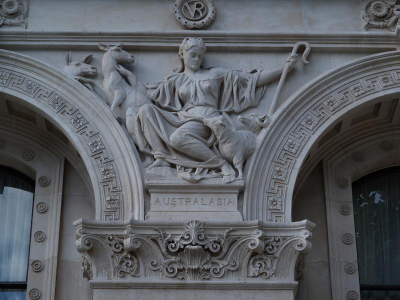 London, England: Whitehall, Foreign and Commonwealth Office: Australasia (1861-1868, sculptor John Birnie Philip, architect George Gilbert Scott)