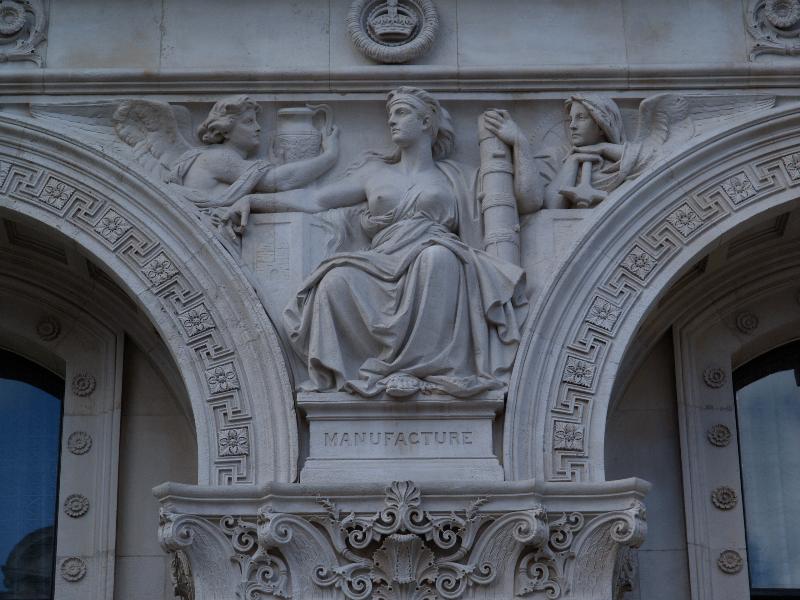London, England: Whitehall, Foreign and Commonwealth Office: Manufacture (1861-1868, sculptor Henry Hugh Armstead, architect George Gilbert Scott)