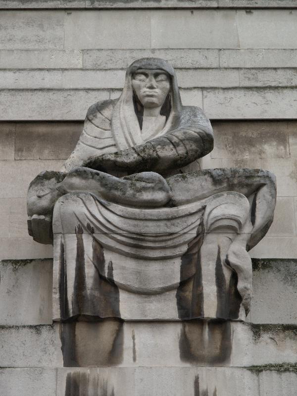 London, England: Broadway, Transport for London (originally London Underground): Night (1928-1929, sculptor Jacob Epstein, architect Charles Holden)