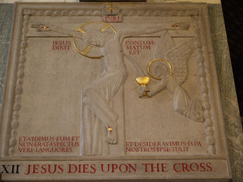London, England: Westminster Cathedral: Station of the Cross XII, Jesus Dies Upon the Cross (1918, Eric Gill)