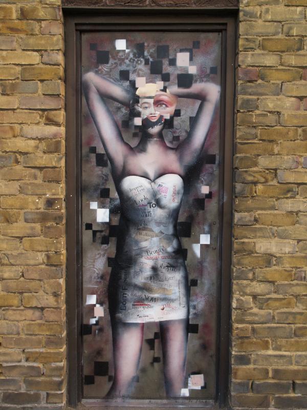 Cambridge, England: Newmarket Road: Pixelated Woman (Daniel Lumbini, 18th-19th September 2010, Blight Society Arts Sub-Urban Secret Jam)