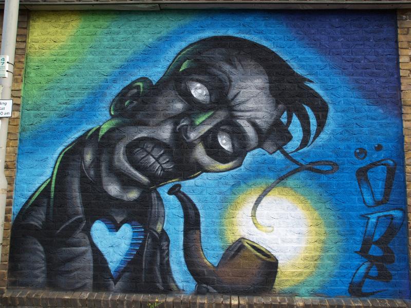 Cambridge, England: Newmarket Road: pipe smoker (OBE1, Graphik Warfare Crew, 18th-19th September 2010, Blight Society Arts Sub-Urban Secret Jam)