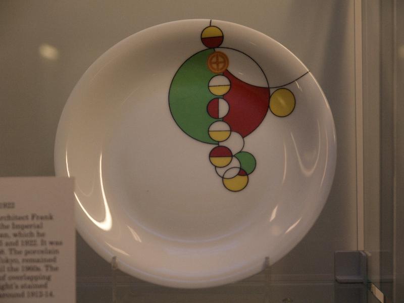 London, England: British Museum: porcelain plate, geometric design (about 1922, Frank Lloyd Wright, for the Imperial Hotel, Tokyo)