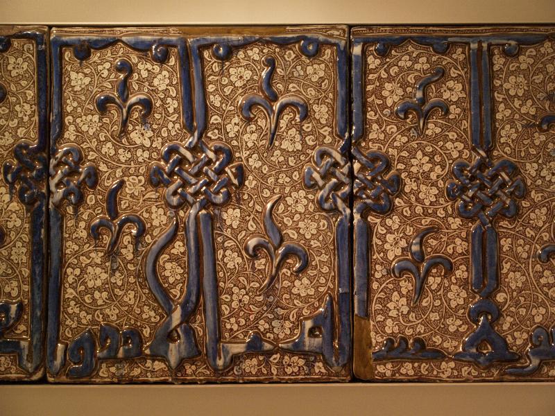 London, England: British Museum: stone-paste tile frieze decorated in lustre and cobalt blue (13th-14th century, Kashan, Iran)