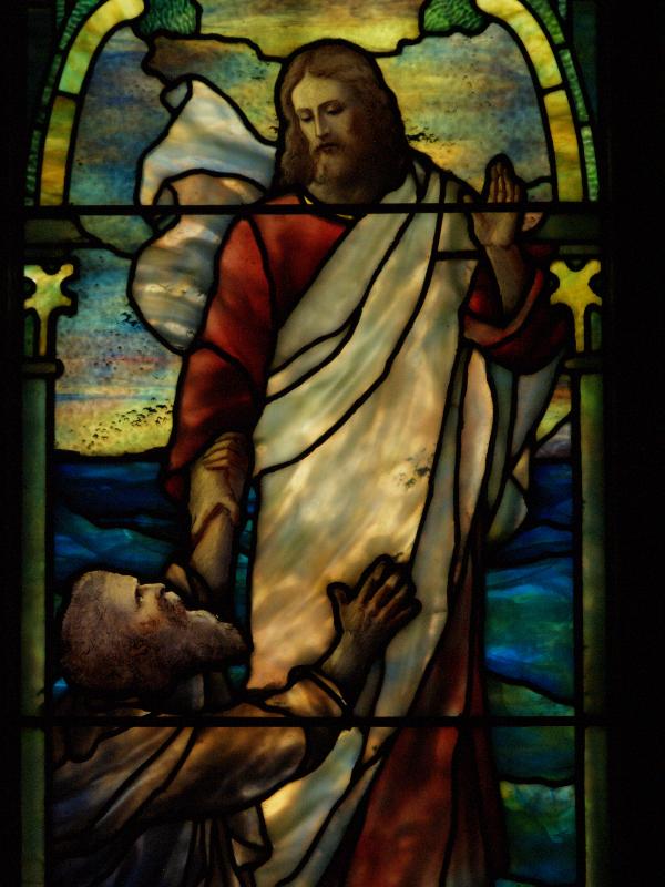 Mare Island, California (CA): St Peter's Chapel: Christ and St Peter (1905, Tiffany Studios)