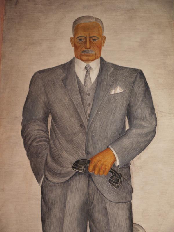 San Francisco, California (CA): Coit Tower: Stockbroker (A.P. Giannini) (artist Mallette, or Harold, Dean)