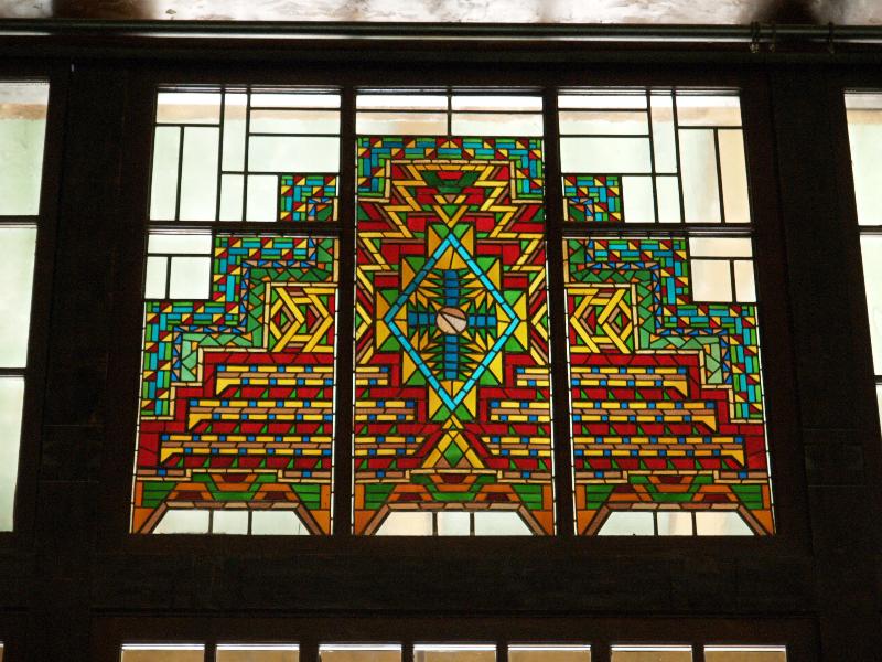 Yosemite National Park, California (CA): Ahwahnee Hotel: Great Lounge, stained glass window (1927, Jeannette Dyer Spencer)