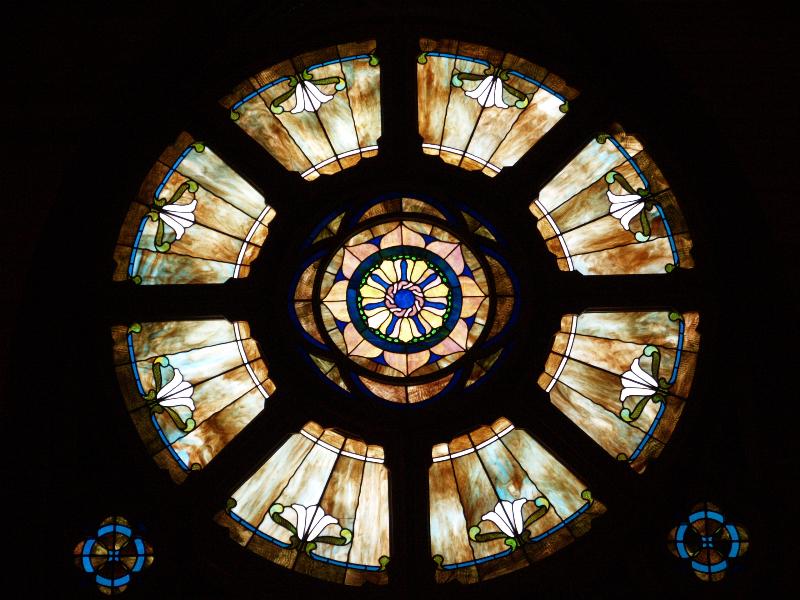 Pacific Grove, California (CA): St Mary's-by-the-Sea Episcopal Church: rose window (1896, artist Bruce Porter)