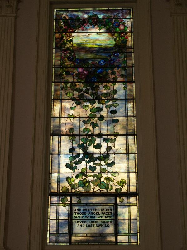 Northampton, Massachusetts (MA): Unitarian Church: Morning Glories (1905, Tiffany Studios, designer Agnes Northrop)