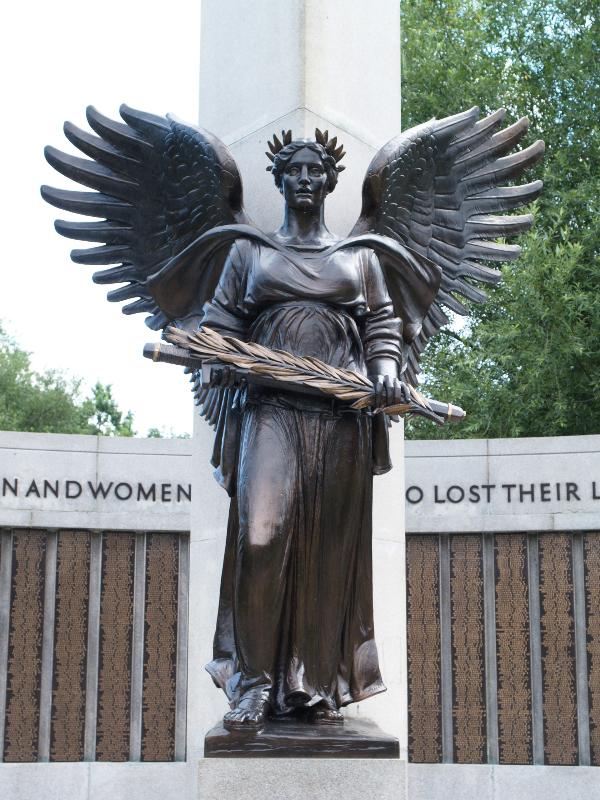 Boston, Massachusetts (MA): Veterans Memorial Park, World War II Memorial: winged female figure of Victory (1947-1949, sculptor John F. Paramino, architect Tito Cascieri)