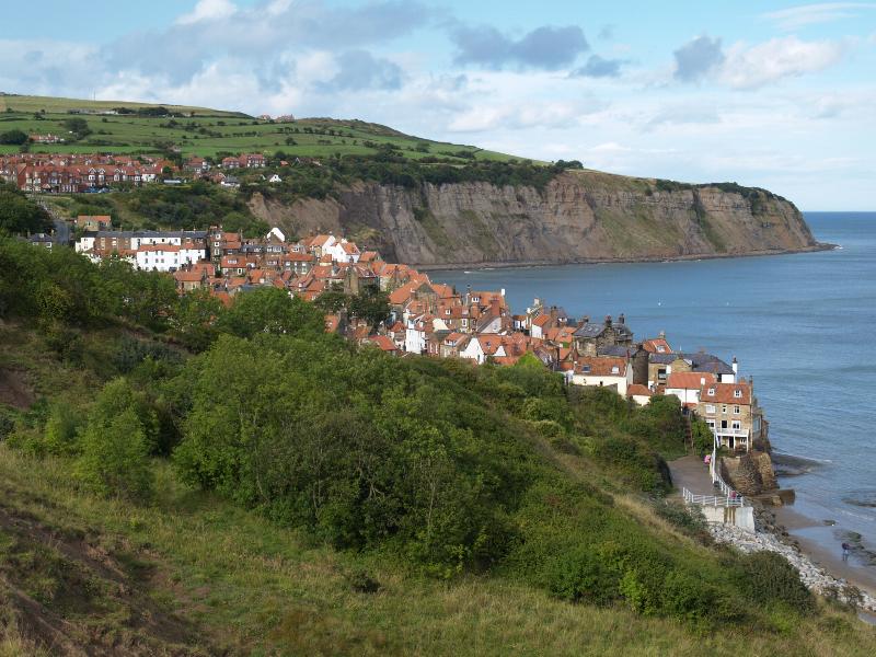 Robin Hood's Bay, England: view of town from Cleveland Way