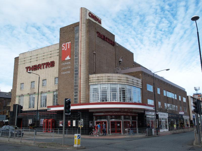 Scarborough, England: Stephen Joseph Theatre (was Odeon cinema): view (1936, designed by J. Cecil Clavering and Robert Bullivant with Harry Weedon as the architect)