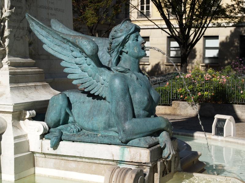Lyon, France: Place Ampere: monument to Andre-Marie Ampere, Sphinx fountain (1888, Charles Textor)