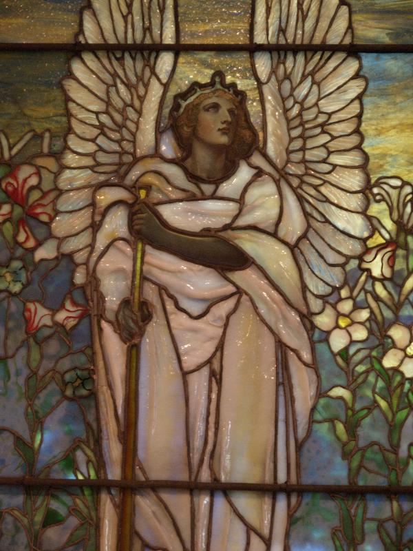 Wakefield (South Kingstown), Rhode Island (RI): Church of the Ascension: angel (Tiffany Studios, probably designed by Frederick Wilson)