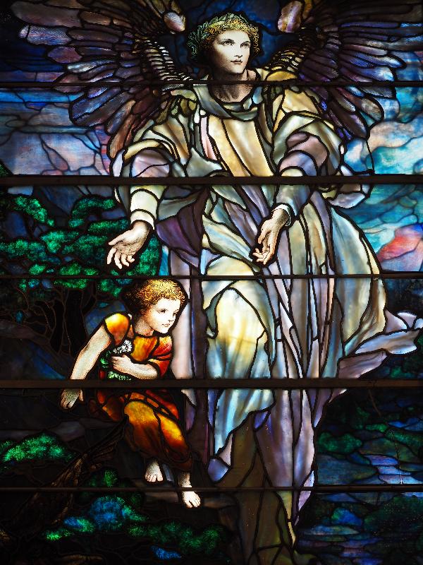Utica, New York (NY): Tompkins Memorial Chapel (Masonic Care Community): Guardian Angel (1911, Gorham, designed by Frederick Wilson)